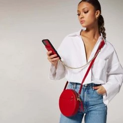 Bandolier 2021 SS Chain Plain Leather Co-ord IPhone 11 Pro IPhone 11 Pro Max For Women Red/gold X Iphone 13 -Bandolier Online Shop org 10129