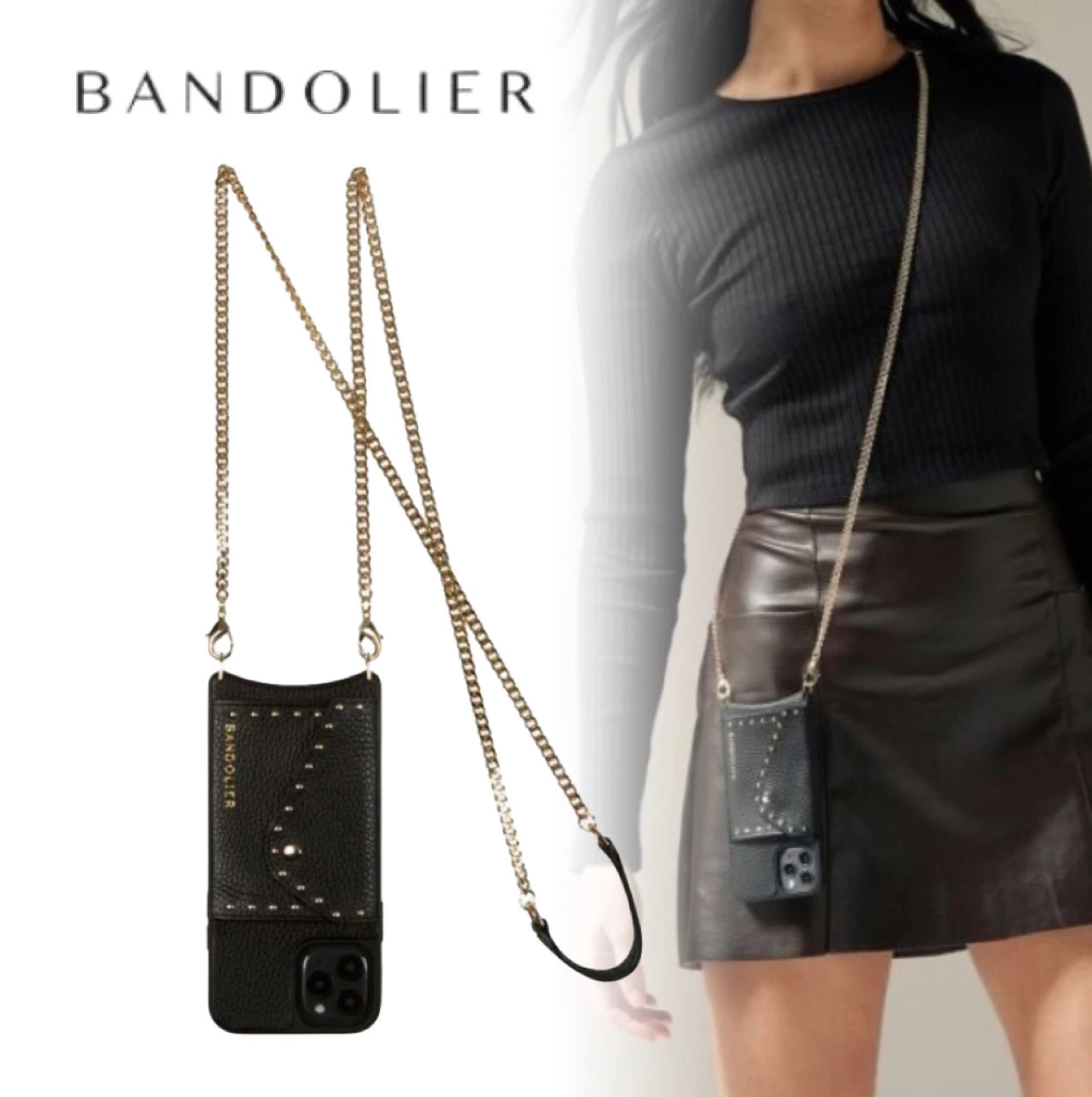 Bandolier Unisex Studded Street Style Chain Plain Leather Logo For Women Black (stock Check Required) X One Size 1 Bandolier Unisex Studded Street Style Chain Plain Leather Logo For Women Black (stock Check Required) X One Size