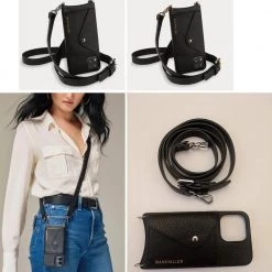 Bandolier Unisex Street Style Plain Leather Co-ord Logo For Women Black/silver X Iphone 13 Pro Max