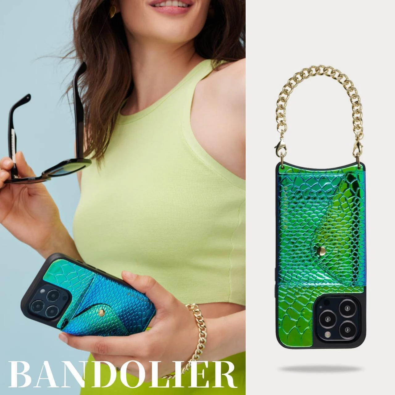 Bandolier Street Style Chain Plain Leather Python Logo IPhone 13 For Women Blue-green/gold X Iphone 13 Pro 1 Bandolier Street Style Chain Plain Leather Python Logo IPhone 13 For Women Blue-green/gold X Iphone 13 Pro