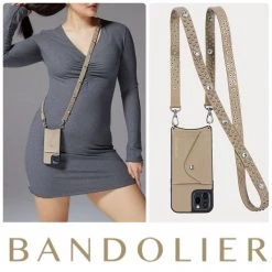 Bandolier Studded Plain Leather With Jewels IPhone X IPhone XS For Women Light Taupe/silver X Iphone12/12 Pro