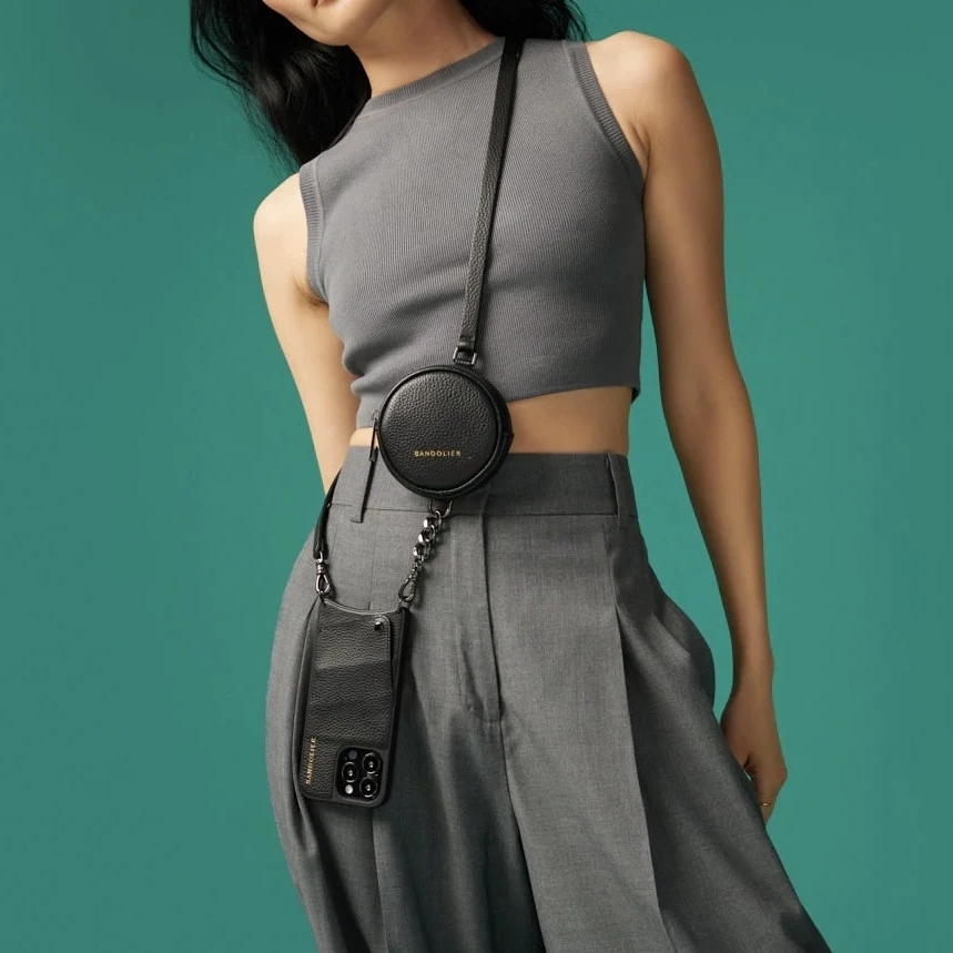 Bandolier Unisex Street Style Plain Leather Co-ord Logo IPhone 13 For Women Black/pewter X Iphone 12 Mini 2 Bandolier Unisex Street Style Plain Leather Co-ord Logo IPhone 13 For Women Black/pewter X Iphone 12 Mini - Image 2