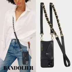 Bandolier Plain Leather Logo IPhone 13 IPhone 13 Pro IPhone 13 Pro Max For Women Black/gold X Iphone 13