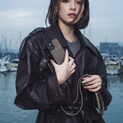 Bandolier SARAH Unisex Studded Street Style Plain Leather IPhone 8 Plus For Women Dark Taupe / Silver X 11 Pro Max -Bandolier Online Shop org 4469