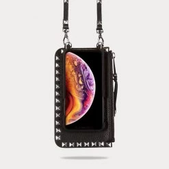 Bandolier Unisex Studded Plain Leather Bridal Logo Tech Accessories For Women Black/silver X One Size -Bandolier Online Shop org 4639