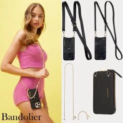 Bandolier Unisex Street Style Chain Plain Leather Co-ord Logo For Women Emma Black Gold X Iphone12 Pro Max