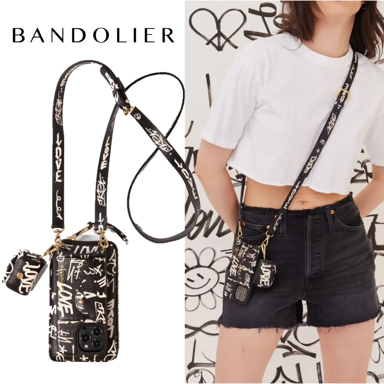 Bandolier Unisex Street Style Plain Leather Co-ord Logo IPhone 13 For Women Love Print/gold X Iphone 13 Mini 1 Bandolier Unisex Street Style Plain Leather Co-ord Logo IPhone 13 For Women Love Print/gold X Iphone 13 Mini