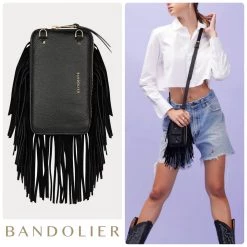 Bandolier Plain Leather Fringes Tech Accessories For Women Black/gold X One Size
