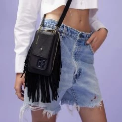 Bandolier Plain Leather Fringes Tech Accessories For Women Black/gold X One Size -Bandolier Online Shop org 5378