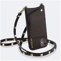 Bandolier 2020-21FW Plain Leather Smart Phone Cases For Women Black/gold X Iphone 12 Pro Max -Bandolier Online Shop org 5567