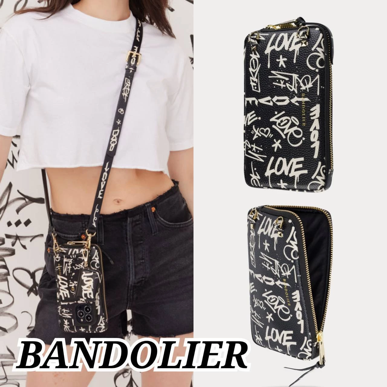 Bandolier Unisex Street Style Leather Logo Smart Phone Cases For Women Love Print/gold X One Size 1 Bandolier Unisex Street Style Leather Logo Smart Phone Cases For Women Love Print/gold X One Size