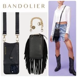 Bandolier Blended Fabrics Chain Plain Leather Fringes Logo IPhone 13 For Women Black/gold X Iphone 13