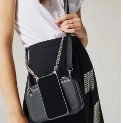 Bandolier 2021 SS Blended Fabrics Plain Leather Logo Camera Bag IPhone 11 Pro For Women Black/gold X Iphone 12 Mini -Bandolier Online Shop org 6804