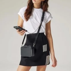 Bandolier 2021 SS Blended Fabrics Plain Leather Logo Camera Bag IPhone 11 Pro For Women Black/gold X Iphone 12 Mini -Bandolier Online Shop org 6806