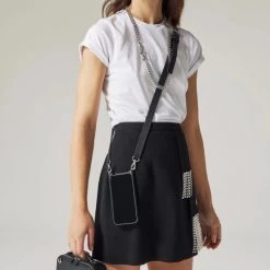 Bandolier 2021 SS Blended Fabrics Plain Leather Logo Camera Bag IPhone 11 Pro For Women Black/gold X Iphone 12 Mini -Bandolier Online Shop org 6808