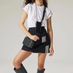 Bandolier 2021 SS Blended Fabrics Plain Leather Logo Camera Bag IPhone 11 Pro For Women Black/gold X Iphone 12 Mini -Bandolier Online Shop org 6810