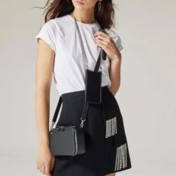 Bandolier 2021 SS Blended Fabrics Plain Leather Logo Camera Bag IPhone 11 Pro For Women Black/gold X Iphone 12 Mini -Bandolier Online Shop org 6812