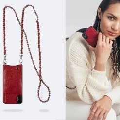 Bandolier 2020 Cruise Unisex Street Style Plain Leather IPhone 8 IPhone 8 Plus For Women Crimson/silver X Iphone6/7/8