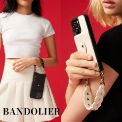Bandolier Studded Plain Leather Smart Phone Cases For Women Ivory/gold X One Size