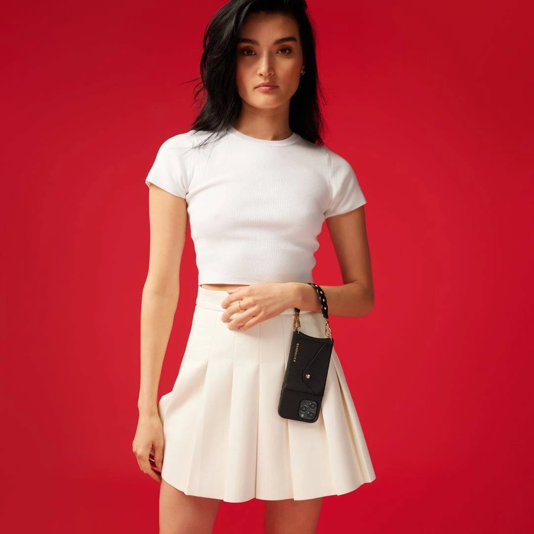 Bandolier Studded Plain Leather Smart Phone Cases For Women Ivory/gold X One Size 3 Bandolier Studded Plain Leather Smart Phone Cases For Women Ivory/gold X One Size - Image 3