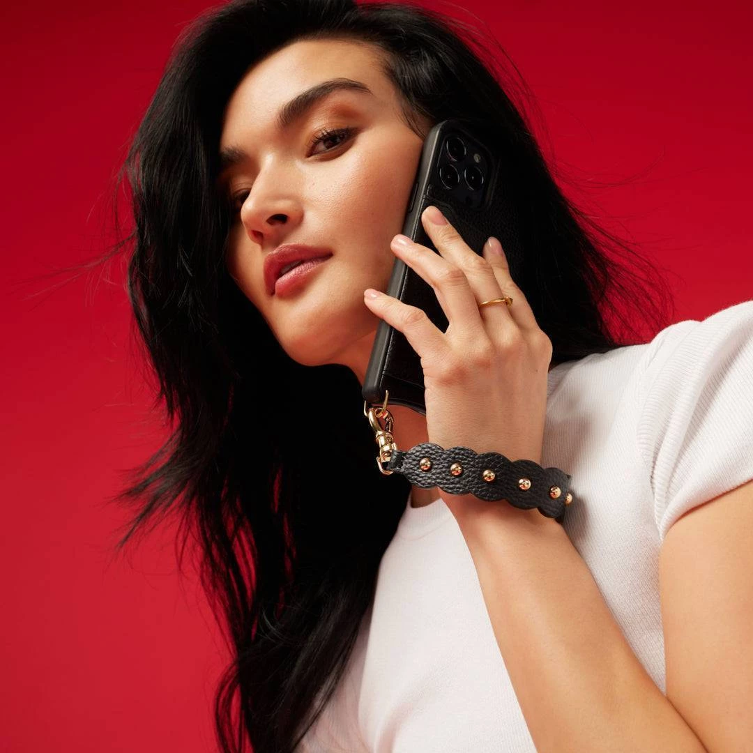 Bandolier Studded Plain Leather Smart Phone Cases For Women Ivory/gold X One Size 10 Bandolier Studded Plain Leather Smart Phone Cases For Women Ivory/gold X One Size - Image 10