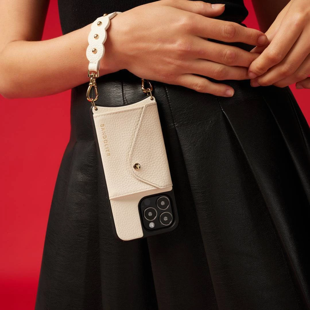 Bandolier Studded Plain Leather Smart Phone Cases For Women Ivory/gold X One Size 14 Bandolier Studded Plain Leather Smart Phone Cases For Women Ivory/gold X One Size - Image 14