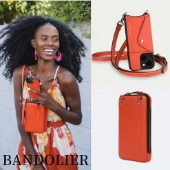 Bandolier Unisex Plain Leather Co-ord IPhone 13 Smart Phone Cases For Women Orange/silver X Iphone 12/12 Pro