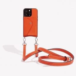 Bandolier Unisex Plain Leather Co-ord IPhone 13 Smart Phone Cases For Women Orange/silver X Iphone 12/12 Pro -Bandolier Online Shop org 9340