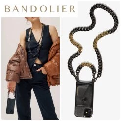 Bandolier Chain Plain Leather Co-ord IPhone 13 IPhone 13 Pro For Women Black/gold X Iphone 13