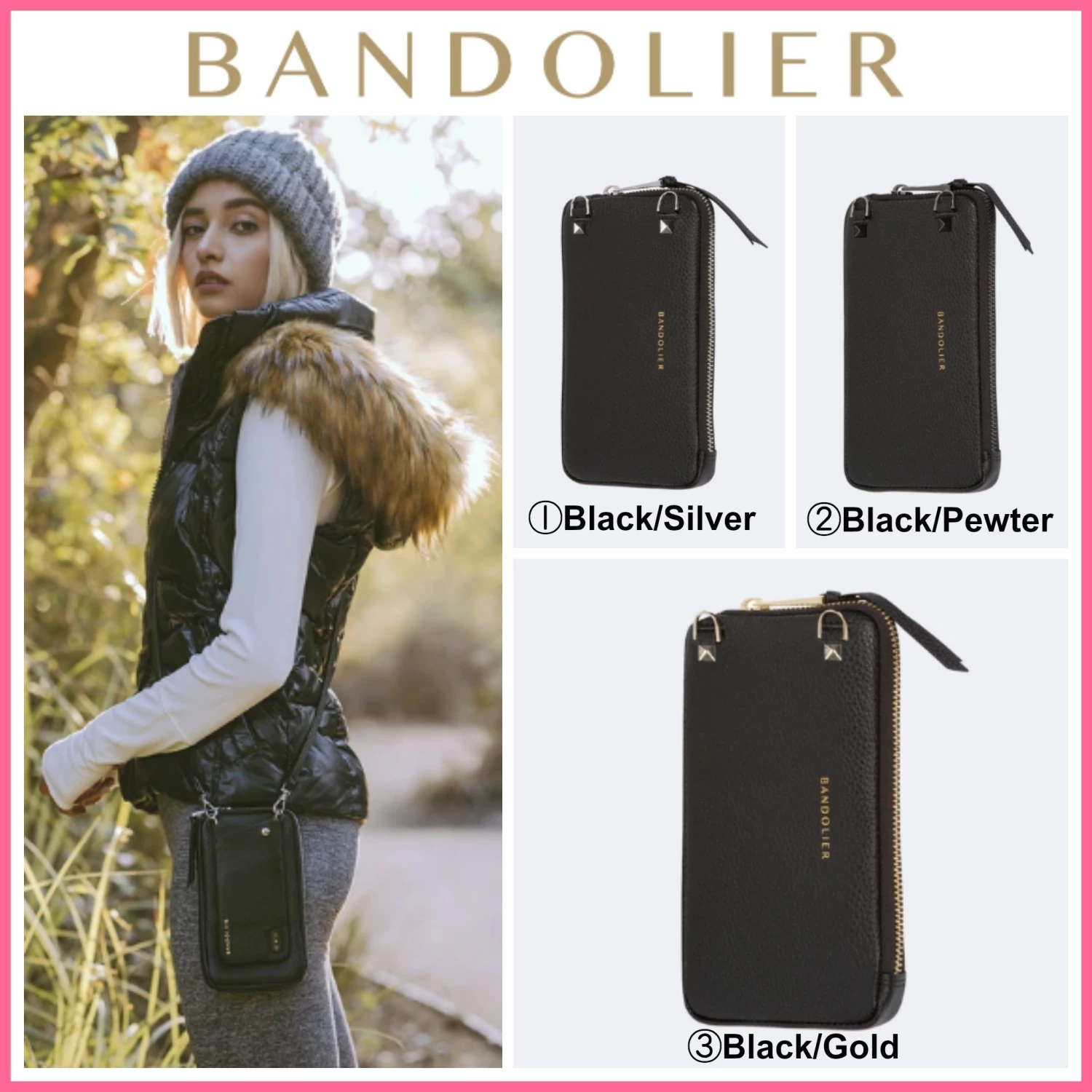 Bandolier 2020 Cruise Leather Smart Phone Cases For Women ③black/gold X One Size 1 Bandolier 2020 Cruise Leather Smart Phone Cases For Women ③black/gold X One Size