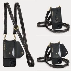 Bandolier Studded Plain Leather Logo IPhone 13 IPhone 13 Mini For Women Black/gold X Iphone 13 Pro Max -Bandolier Online Shop org 9567