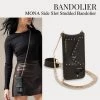 Bandolier Unisex Blended Fabrics Studded Chain Plain Leather For Women Black/gold X 12 Mini