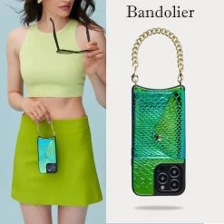 Bandolier Plain Leather Logo IPhone 13 IPhone 13 Pro IPhone 13 Pro Max For Women Iridescent Blue Green/gold X Iphone 13 Mini